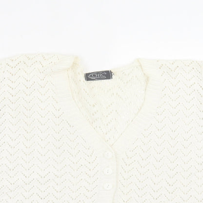 Chic London Paris Womens White V-Neck  Acrylic Cardigan Jumper Size XL
