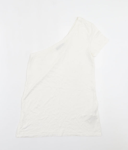 Bershka Womens White  Polyester Basic Blouse Size S One Shoulder