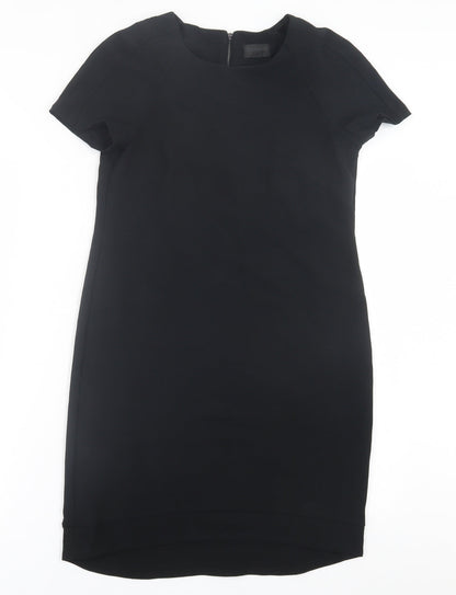 Topshop Womens Black  Polyester T-Shirt Dress  Size 8  Crew Neck Zip