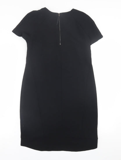 Topshop Womens Black  Polyester T-Shirt Dress  Size 8  Crew Neck Zip
