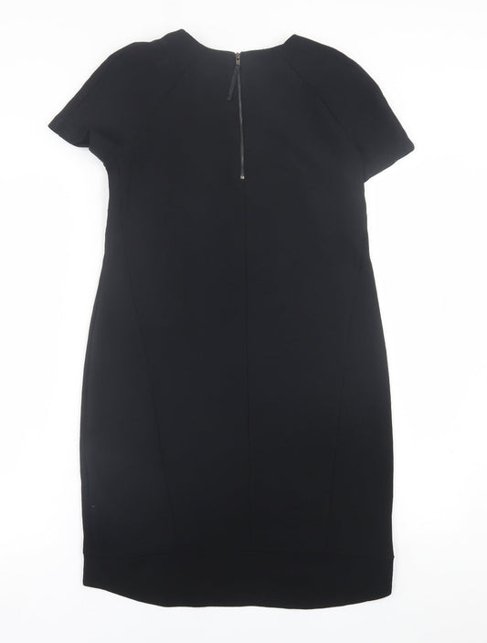 Topshop Womens Black  Polyester T-Shirt Dress  Size 8  Crew Neck Zip