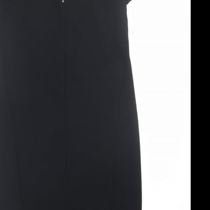 Topshop Womens Black  Polyester T-Shirt Dress  Size 8  Crew Neck Zip