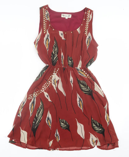 Angel Eye Womens Red Gingham Polyester Fit & Flare  Size S  Crew Neck Pullover