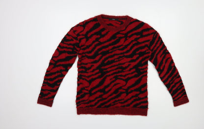 George Womens Red Crew Neck Animal Print Polyamide Pullover Jumper Size 8