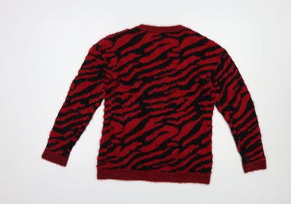 George Womens Red Crew Neck Animal Print Polyamide Pullover Jumper Size 8