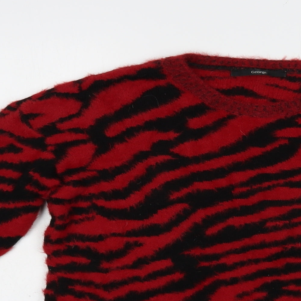 George Womens Red Crew Neck Animal Print Polyamide Pullover Jumper Size 8