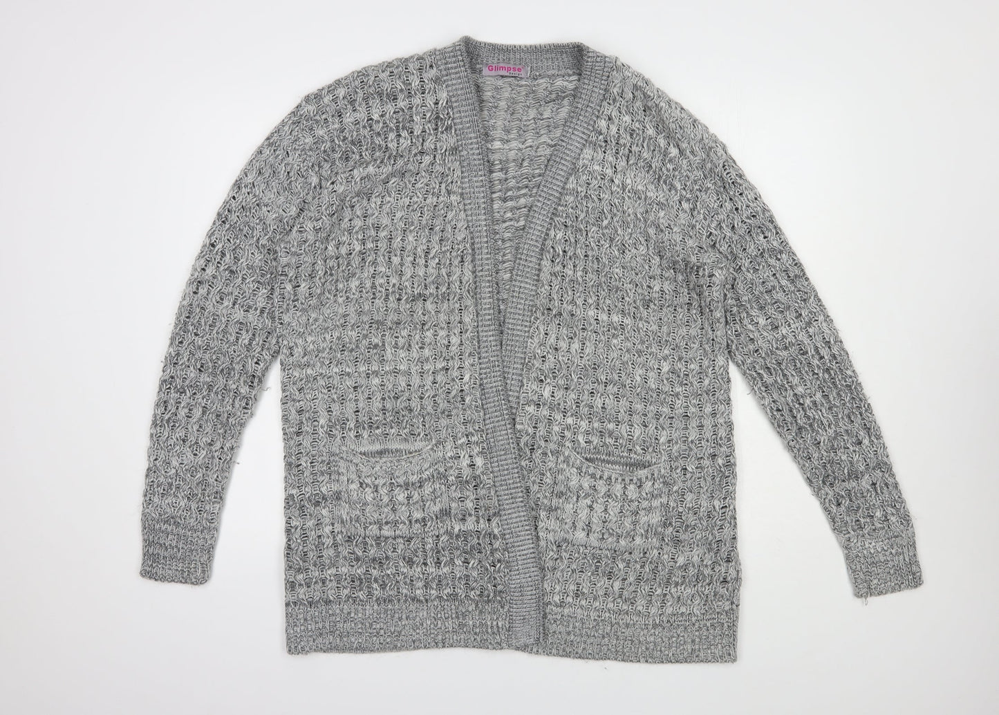 Glimpse Womens Grey V-Neck  Acrylic Cardigan Jumper Size L