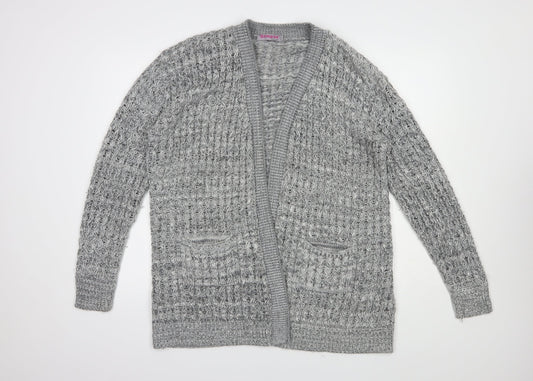 Glimpse Womens Grey V-Neck  Acrylic Cardigan Jumper Size L