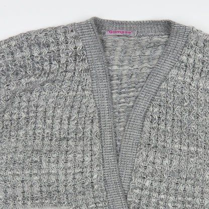 Glimpse Womens Grey V-Neck  Acrylic Cardigan Jumper Size L