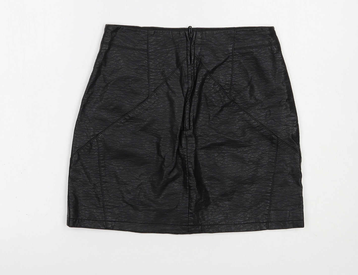H&M Womens Black  Polyurethane Mini Skirt Size 10   Zip