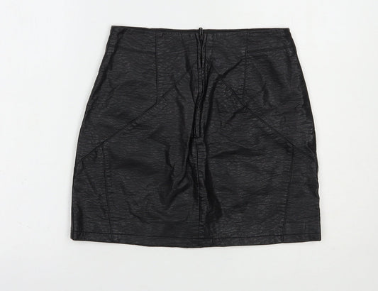 H&M Womens Black  Polyurethane Mini Skirt Size 10   Zip