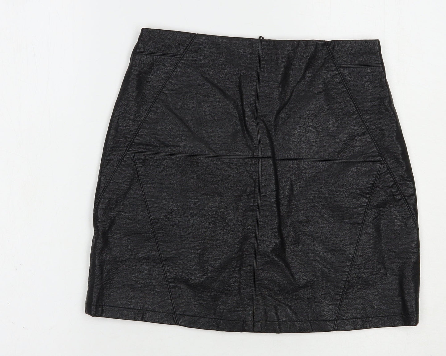 H&M Womens Black  Polyurethane Mini Skirt Size 10   Zip