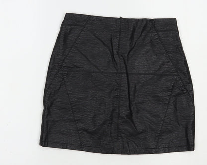 H&M Womens Black  Polyurethane Mini Skirt Size 10   Zip