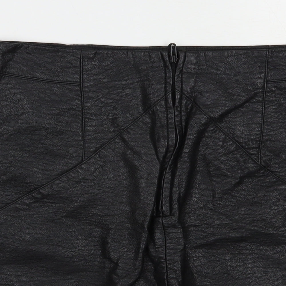 H&M Womens Black  Polyurethane Mini Skirt Size 10   Zip