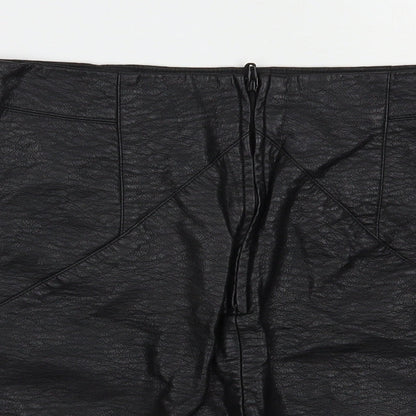 H&M Womens Black  Polyurethane Mini Skirt Size 10   Zip
