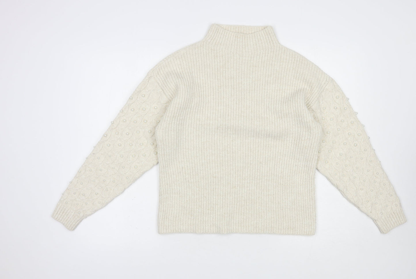 George Womens Beige Mock Neck  Acrylic Pullover Jumper Size S