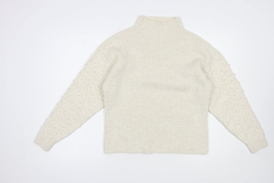 George Womens Beige Mock Neck  Acrylic Pullover Jumper Size S