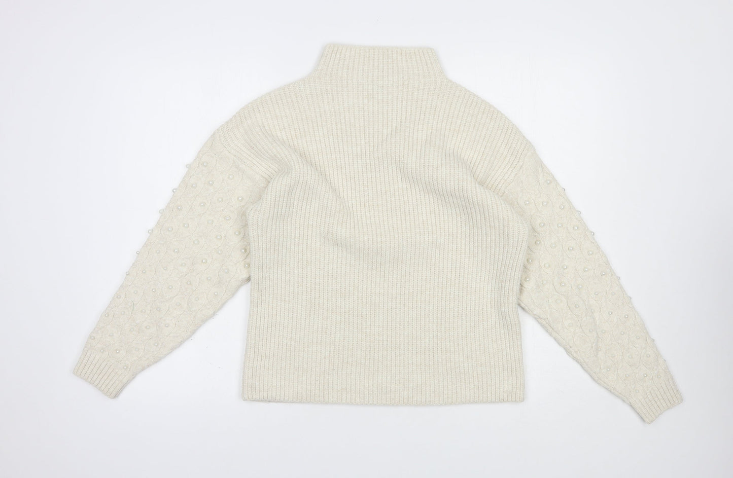 George Womens Beige Mock Neck  Acrylic Pullover Jumper Size S