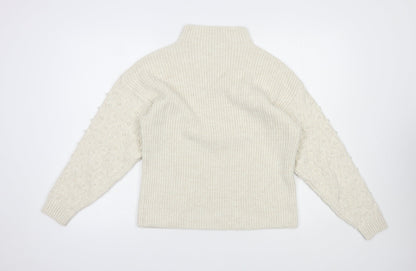 George Womens Beige Mock Neck  Acrylic Pullover Jumper Size S