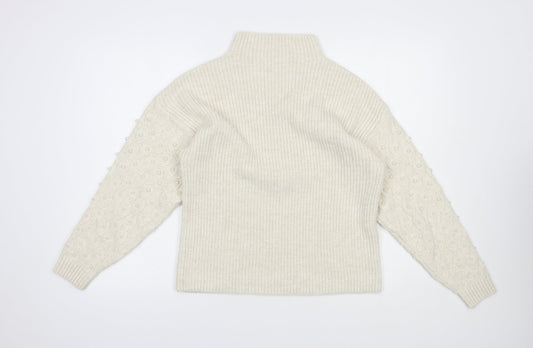 George Womens Beige Mock Neck  Acrylic Pullover Jumper Size S