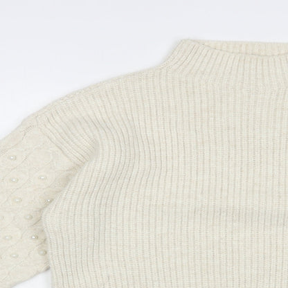 George Womens Beige Mock Neck  Acrylic Pullover Jumper Size S