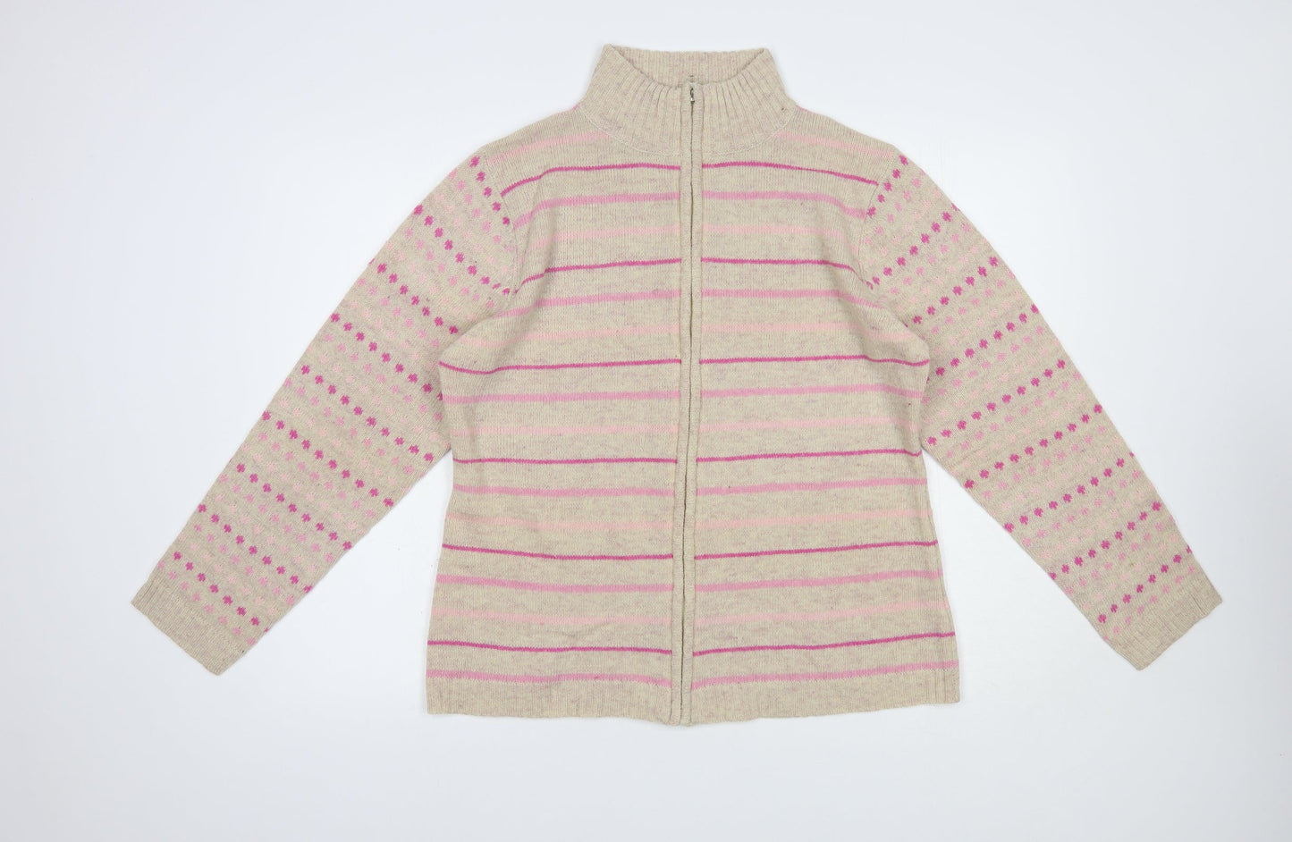 Womens UK Size 14 Preworn Beige Full Zip Jumper