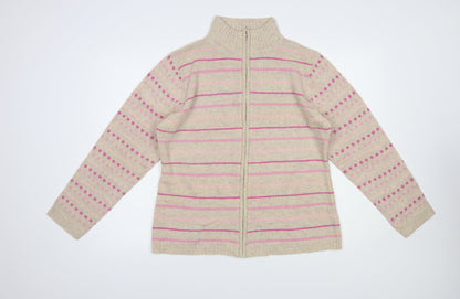 Womens UK Size 14 Preworn Beige Full Zip Jumper