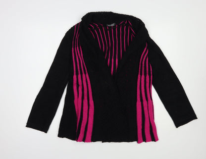 Impulse Womens Black Collared Striped Acrylic Cardigan Jumper Size M