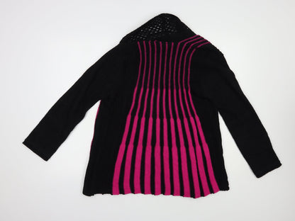 Impulse Womens Black Collared Striped Acrylic Cardigan Jumper Size M