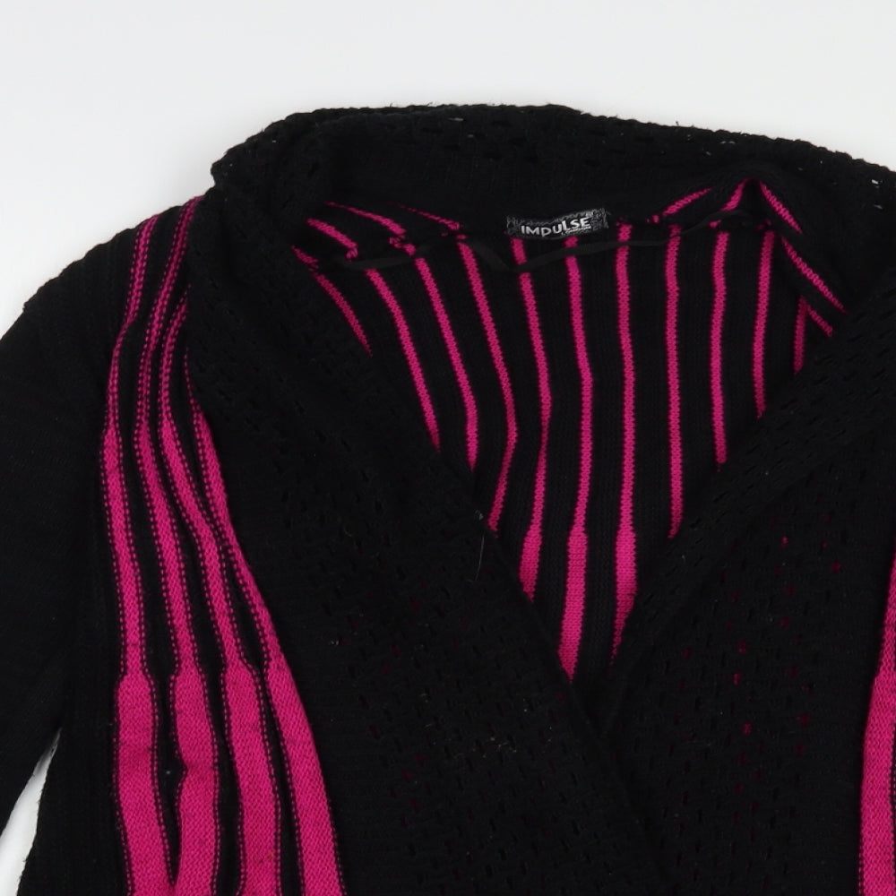 Impulse Womens Black Collared Striped Acrylic Cardigan Jumper Size M