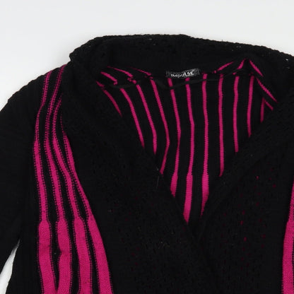 Impulse Womens Black Collared Striped Acrylic Cardigan Jumper Size M