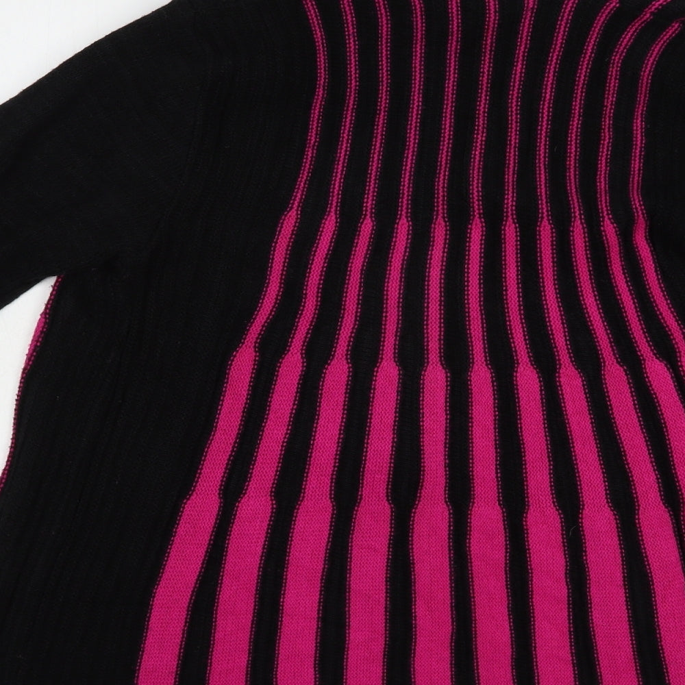 Impulse Womens Black Collared Striped Acrylic Cardigan Jumper Size M