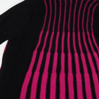 Impulse Womens Black Collared Striped Acrylic Cardigan Jumper Size M