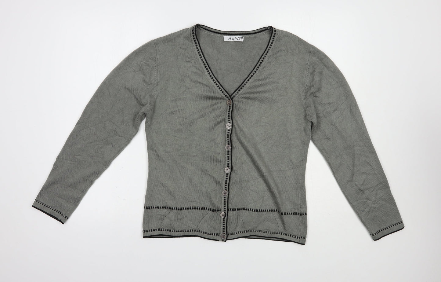 H&W Womens Grey V-Neck  Acrylic Cardigan Jumper Size M