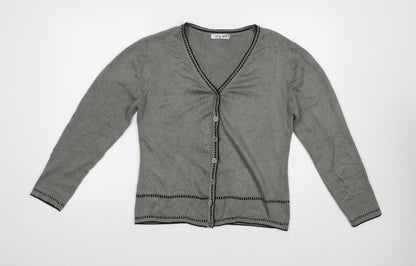 H&W Womens Grey V-Neck  Acrylic Cardigan Jumper Size M