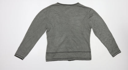 H&W Womens Grey V-Neck  Acrylic Cardigan Jumper Size M