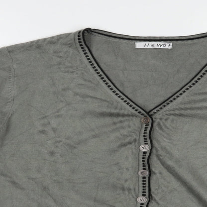 H&W Womens Grey V-Neck  Acrylic Cardigan Jumper Size M
