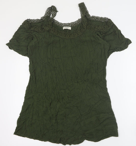 Papaya Womens Green  Viscose Mini  Size S  V-Neck Pullover - Beach cover up
