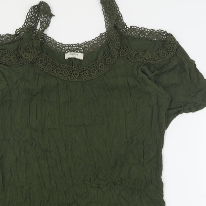 Papaya Womens Green  Viscose Mini  Size S  V-Neck Pullover - Beach cover up