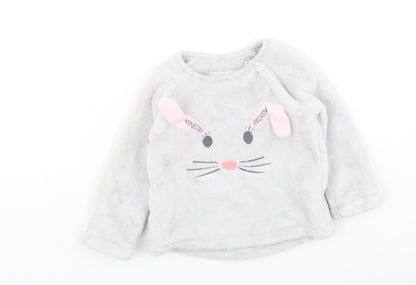 F&F Girls Grey Solid Cotton Cami Pyjama Top Size 3-6 Months   - Bunnies