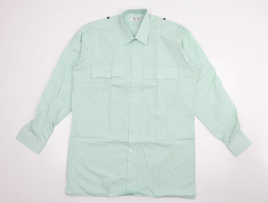 Mens UK Size 16 Preqworn Green  Button-Up Long Sleeve Casual Shirt