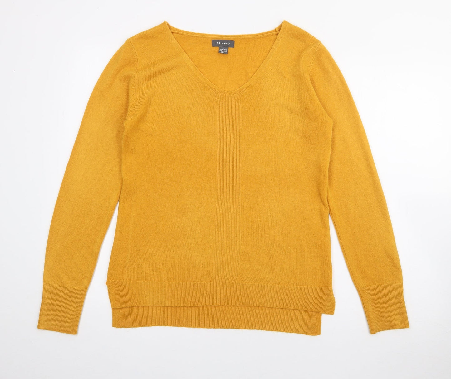 Primark Womens Yellow V-Neck  Acrylic Pullover Jumper Size S
