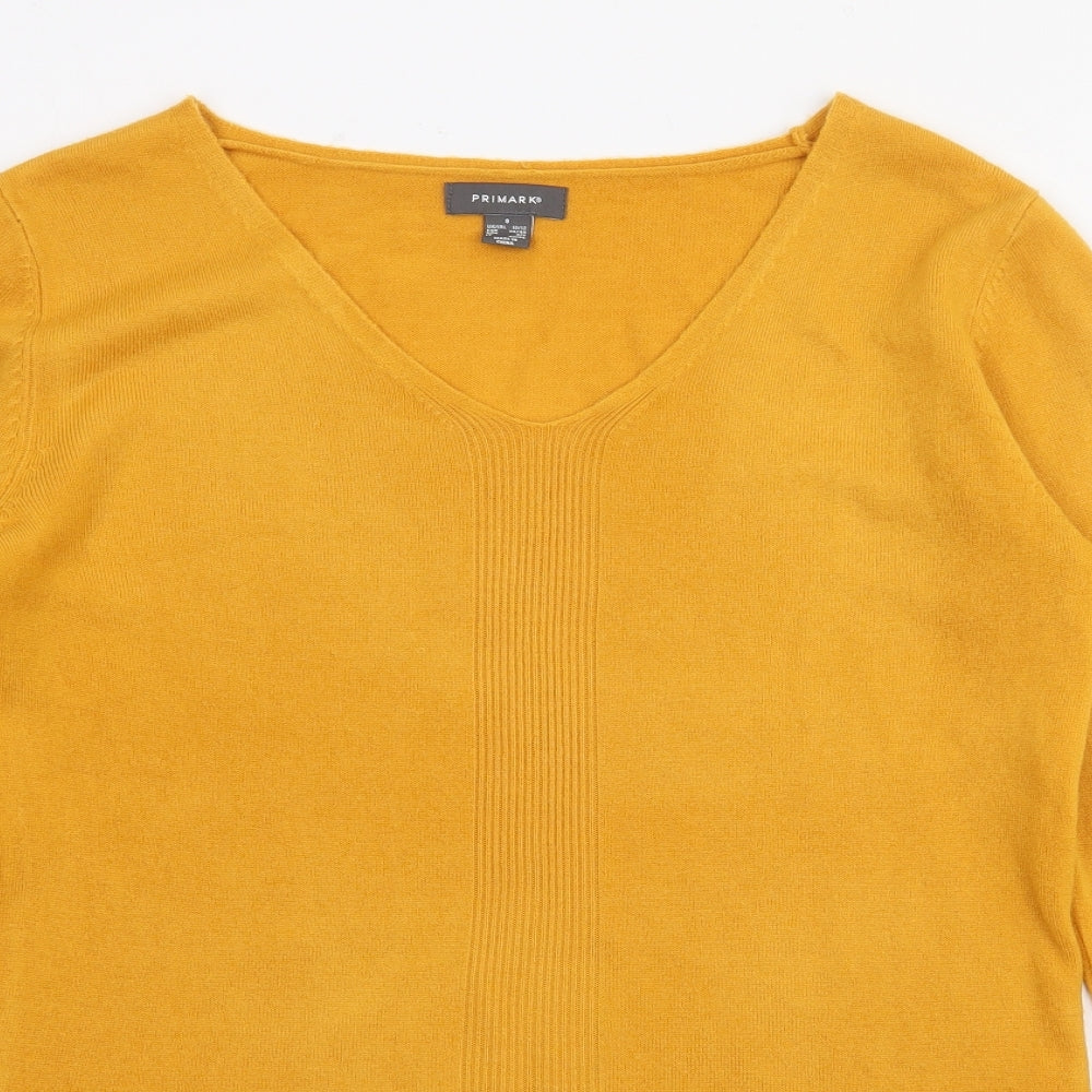 Primark Womens Yellow V-Neck  Acrylic Pullover Jumper Size S