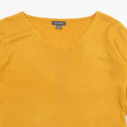 Primark Womens Yellow V-Neck  Acrylic Pullover Jumper Size S