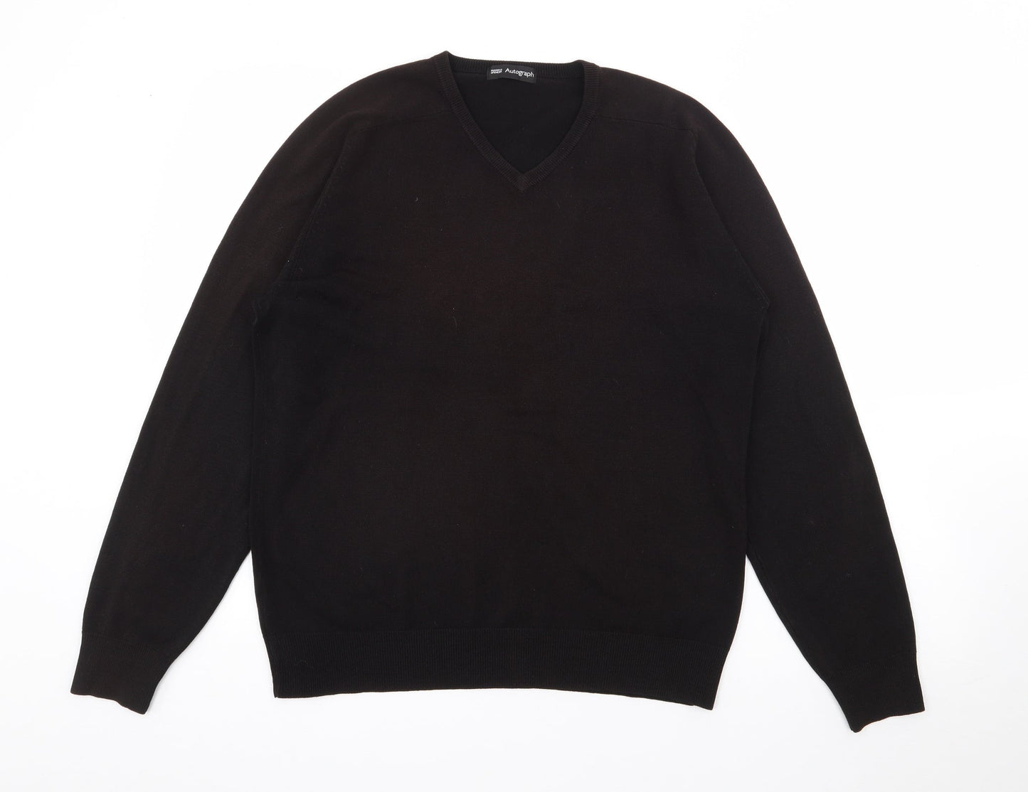 Autograph Mens Brown V-Neck  Acrylic Pullover Jumper Size M