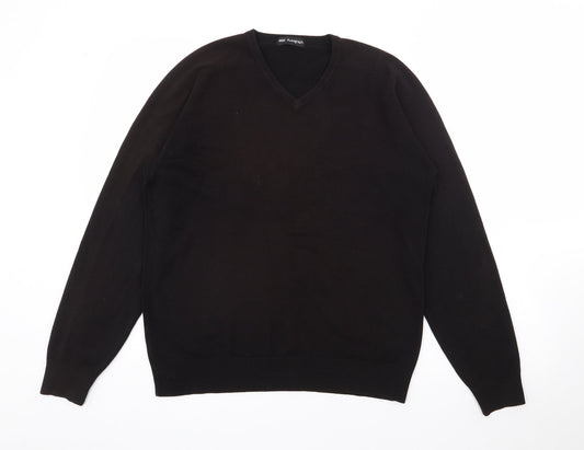 Autograph Mens Brown V-Neck  Acrylic Pullover Jumper Size M