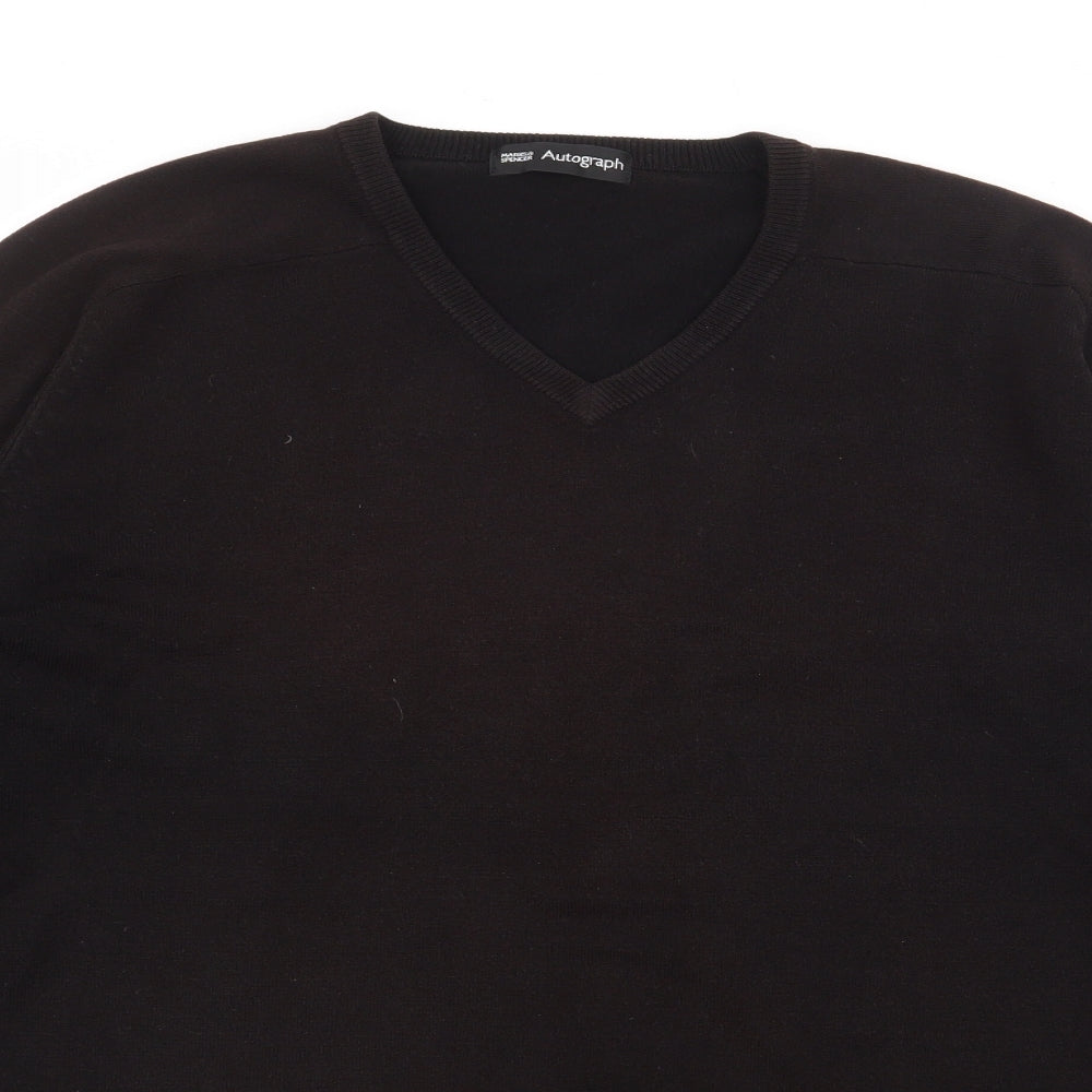 Autograph Mens Brown V-Neck  Acrylic Pullover Jumper Size M