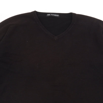 Autograph Mens Brown V-Neck  Acrylic Pullover Jumper Size M