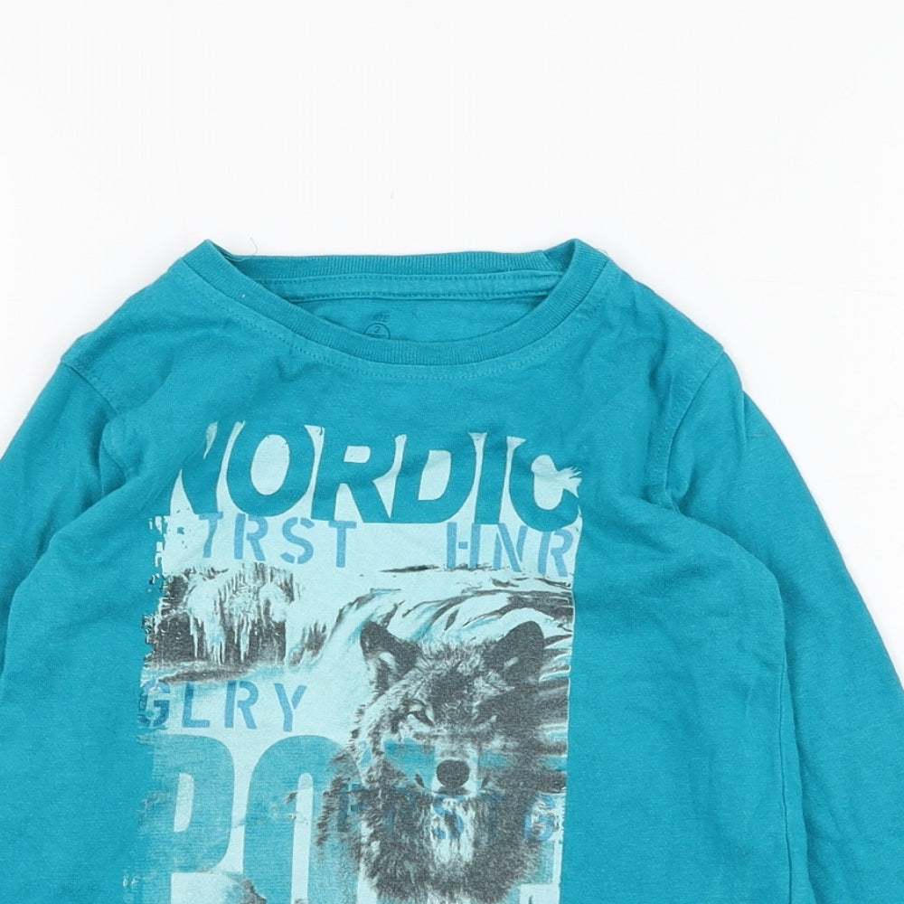 Losan Boys Blue  Polyester Basic T-Shirt Size 2 Years Round Neck Pullover - Wolf