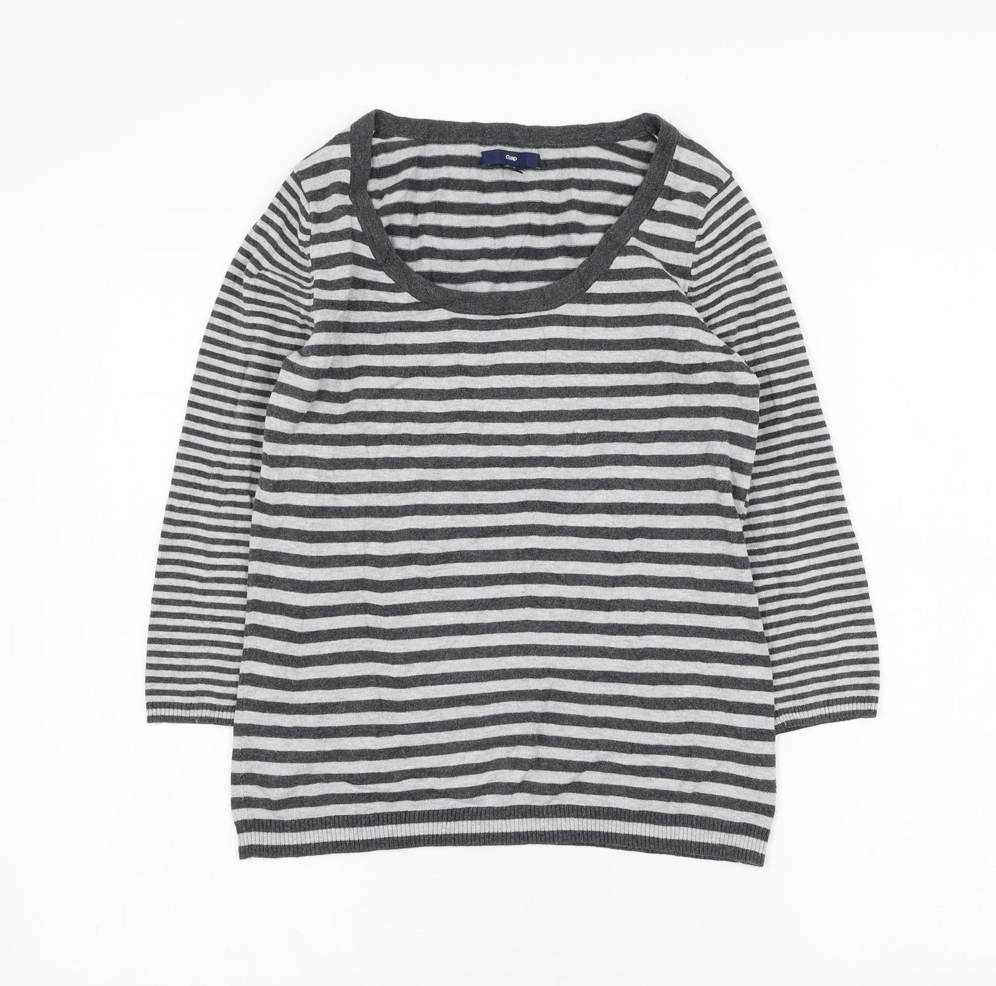 Gap Womens Grey Scoop Neck Striped Cotton Pullover Jumper Size S